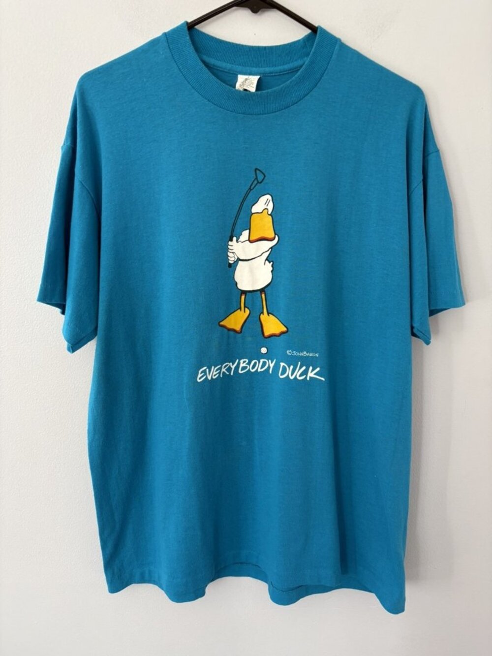 XL 90s Everybody Duck T-Shirt John Baron Golf Cartoon Tee Blue Vintage